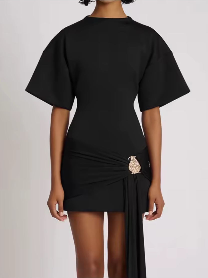 New $267 Nadine Sculpted Sleeve Mini Dress With Gold Accent